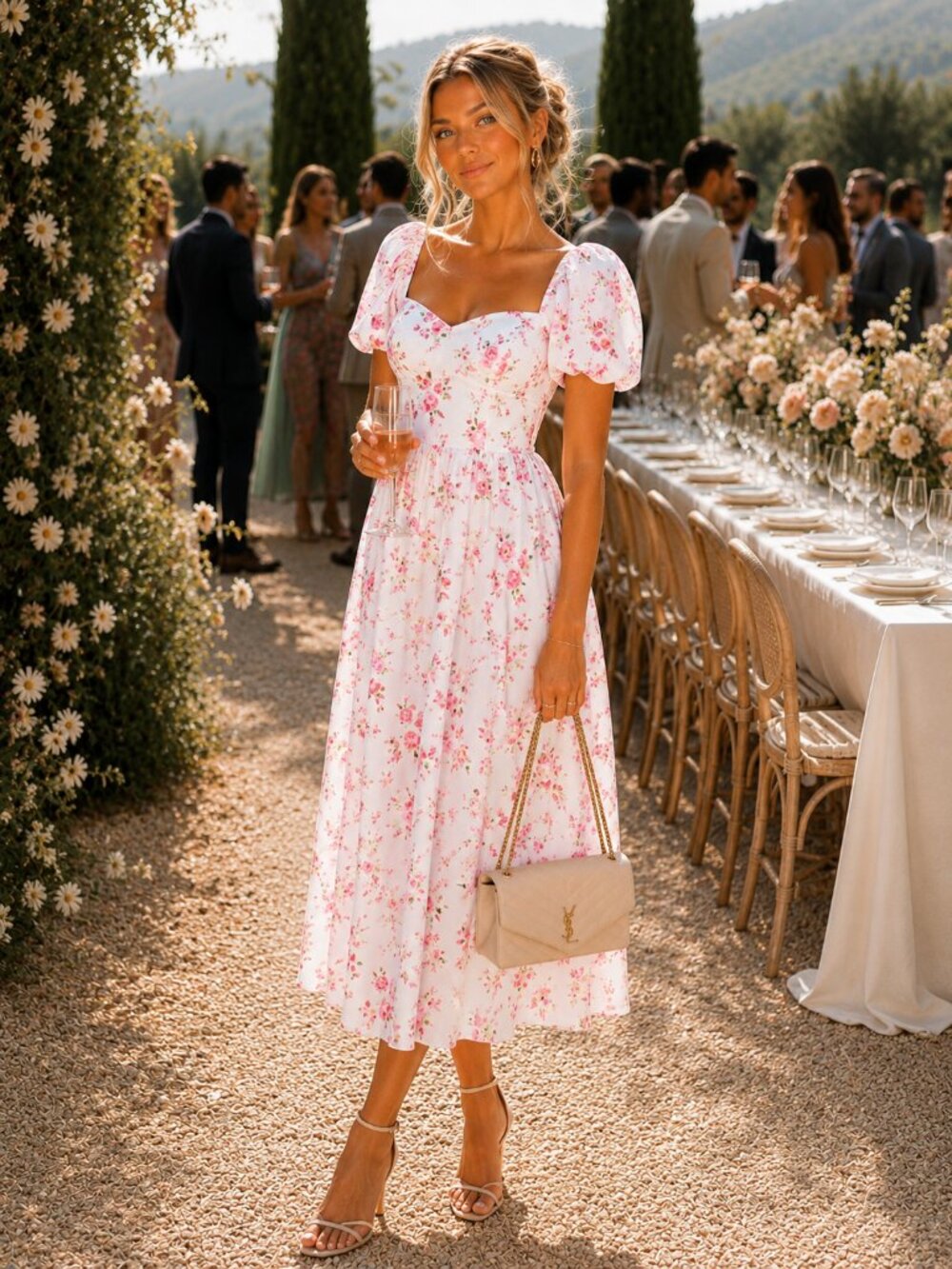 Gul Hurgel Linen Floral Maxi Dress White Pink